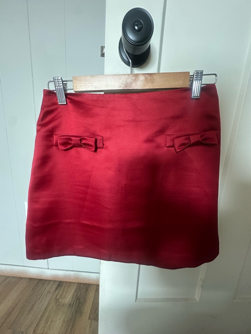 H&M Red Satin Mini Skirt with Front Bow Details